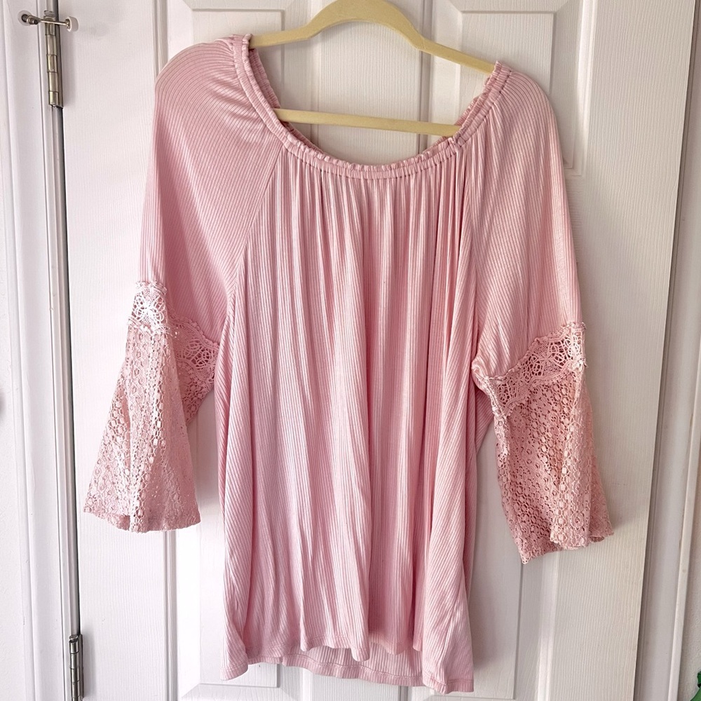 New Directions Women's Plus Size Curvy Baby Pink Blouse Flared Sleeves Size 2X